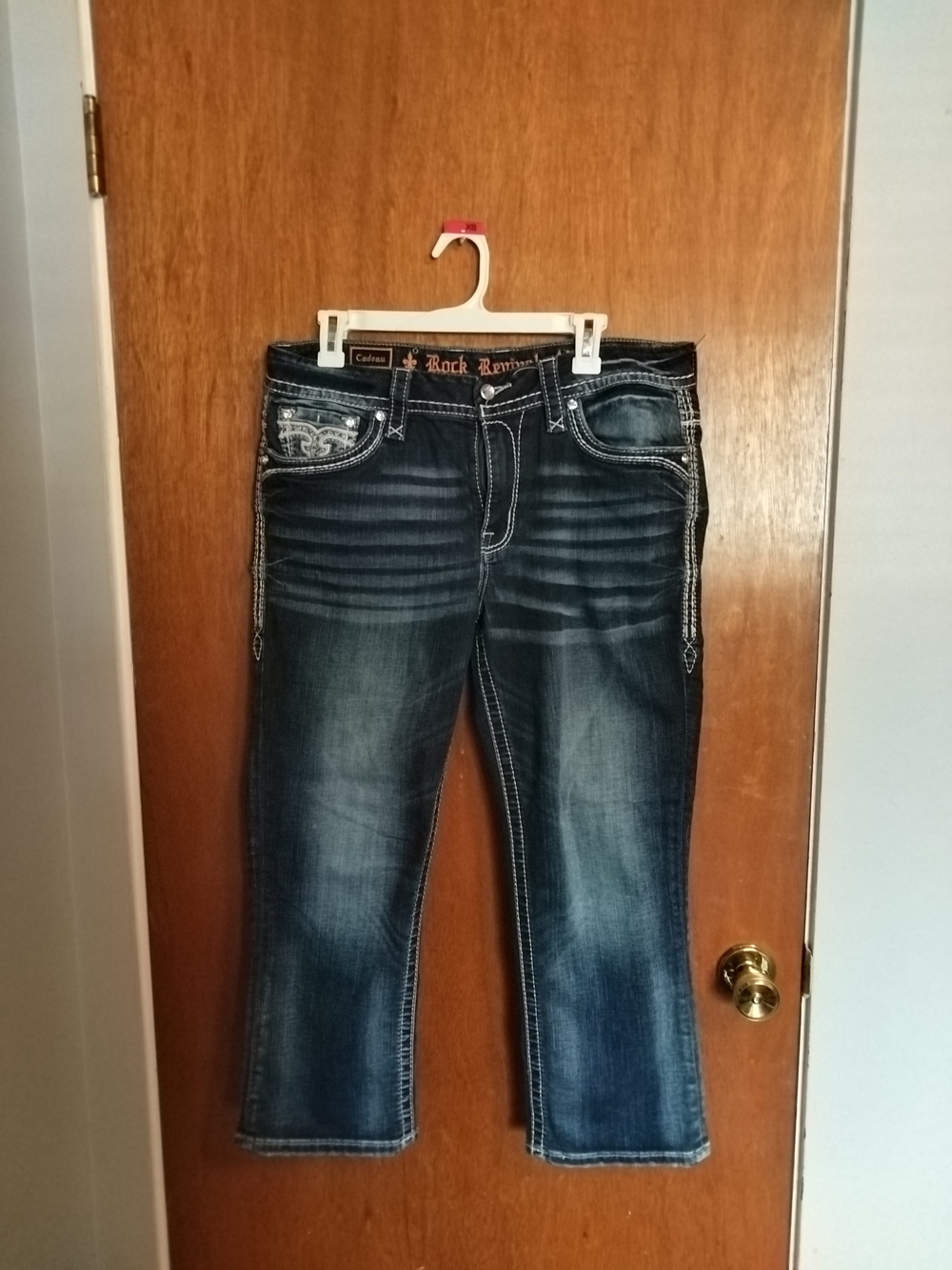 Rock Revival Dark Blue Distressed Cropped Jeans